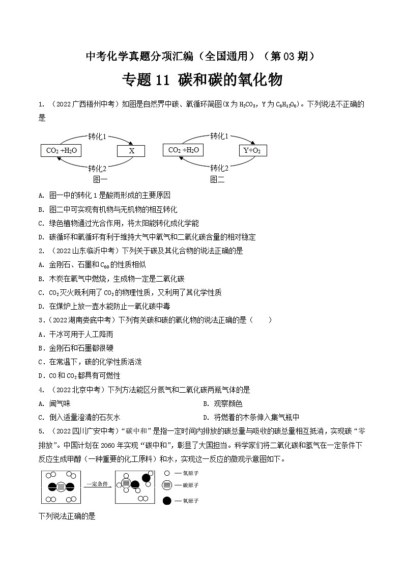 中考化学真题分项汇编(全国通用)(第03期)专题11碳和碳的氧化物(原卷版+解析)01