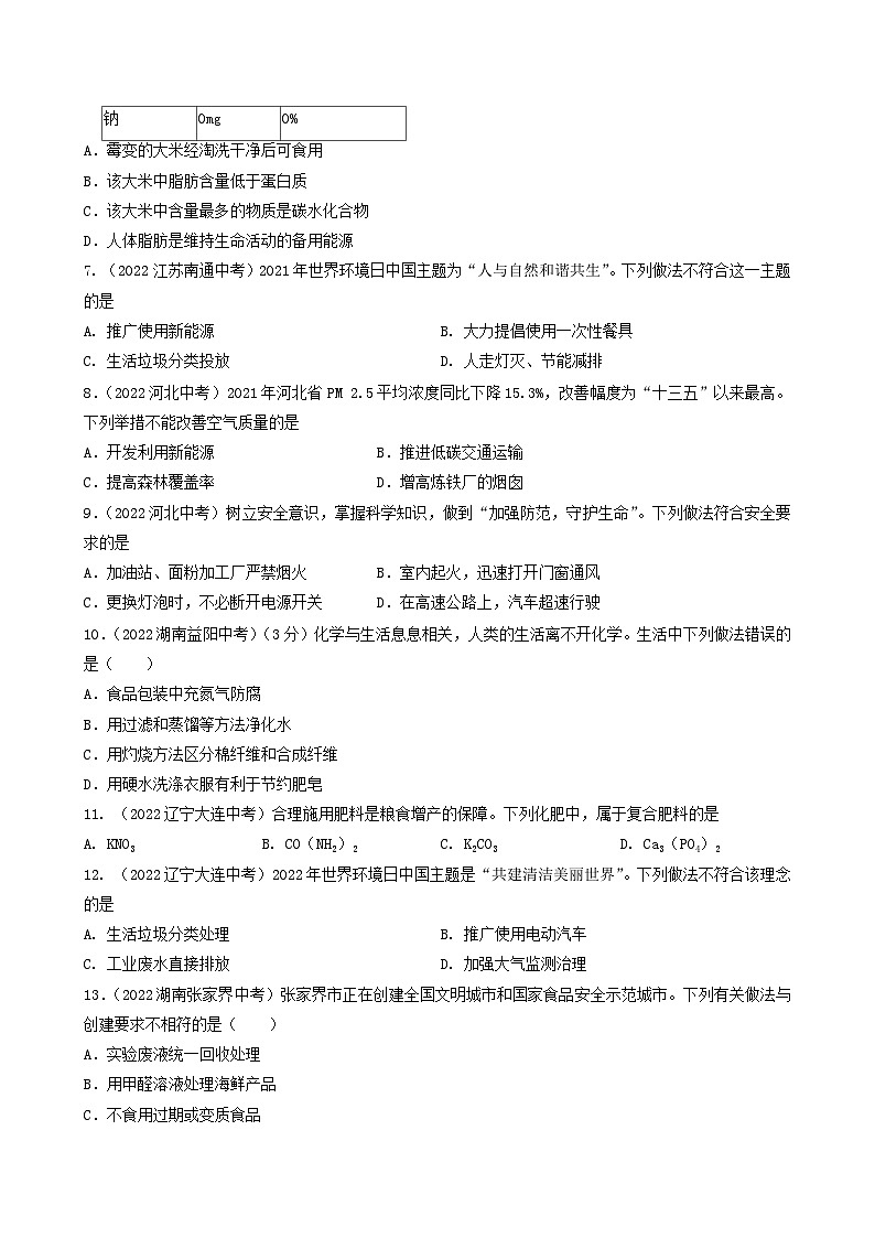 中考化学真题分项汇编(全国通用)(第03期)专题17化学与生活(原卷版+解析)第2页