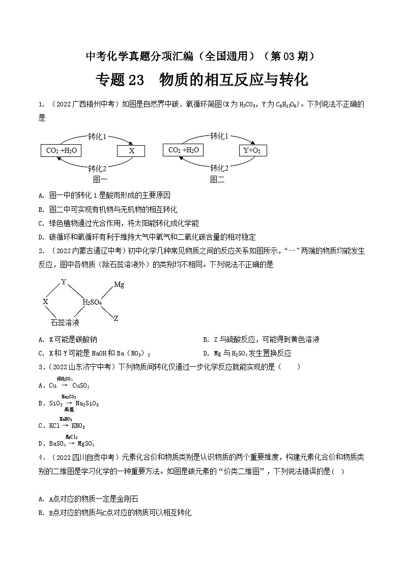 中考化学真题分项汇编(全国通用)(第03期)专题23物质的相互反应与转化(原卷版+解析)第1页