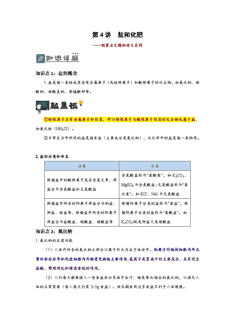 第4讲  盐和化肥（原卷版）第1页