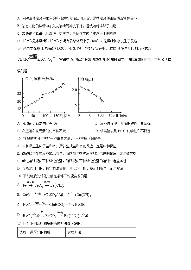 精品解析：江苏省苏州高新区第一初级中学2023-2024学年九年级下学期3月月考化学试题（原卷版）第3页