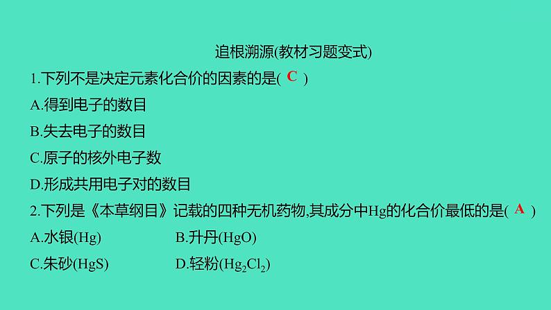 2024中考一轮复习 鲁教版化学 教材基础复习 第四单元 第二节　专题复习 化学式与化合价 课件第7页