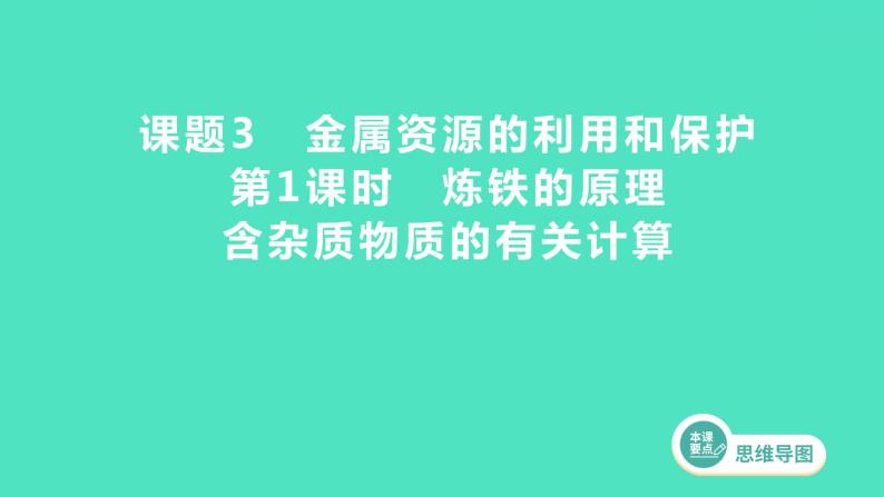 2023-2024 人教版化学 九年级下册 第八单元   课题3　第1课时　炼铁的原理　含杂质物质的有关计算 课件01