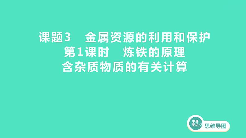 2023-2024 人教版化学 九年级下册 第八单元   课题3　第1课时　炼铁的原理　含杂质物质的有关计算 课件第1页