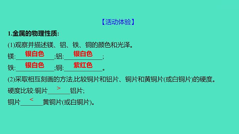 2023-2024 人教版化学 九年级下册 实验活动4　金属的物理性质和某些化学性质 课件第4页