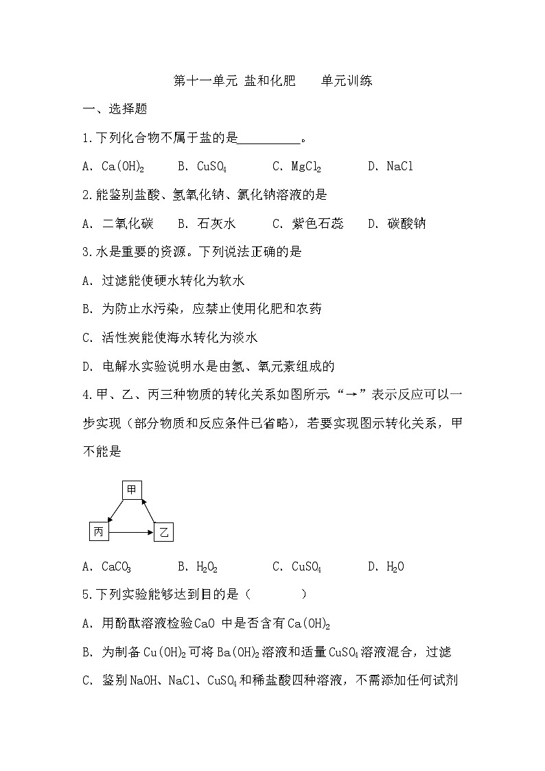 第十一单元 盐和化肥 单元检测2  九年级化学人教版下册01