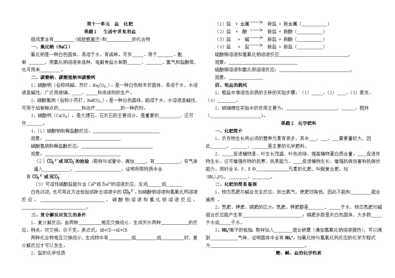 第十一单元盐、化肥讲义  九年级化学人教版下册01