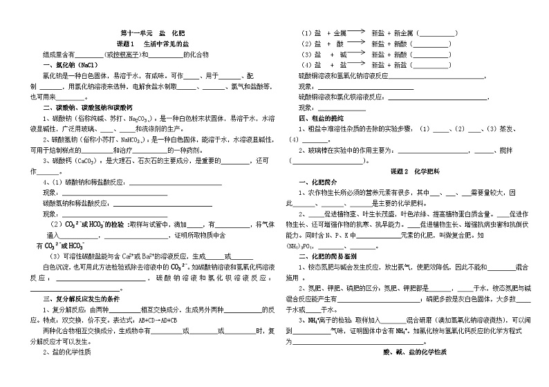 第十一单元盐、化肥讲义  九年级化学人教版下册01