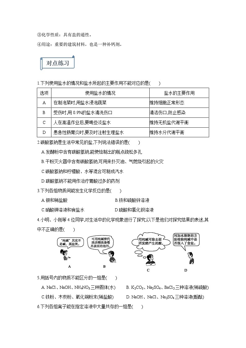 第十一单元盐类的相关性质及其应用讲义  九年级化学人教版下册03