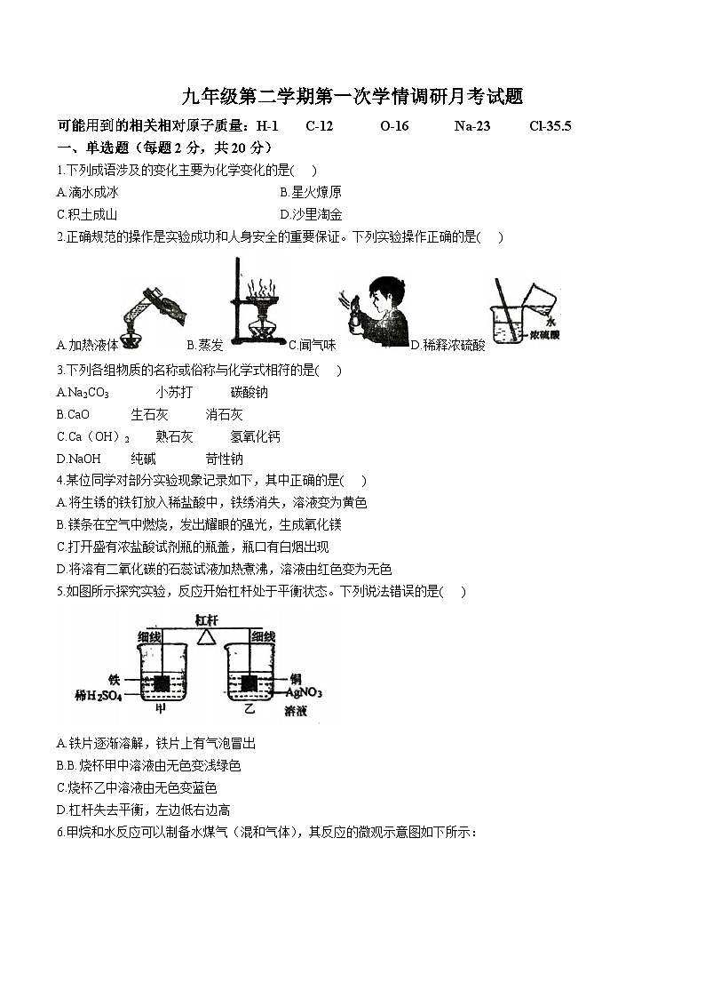 江苏省徐州市沛县第五中学2023-2024学年九年级下学期3月月考化学试题01