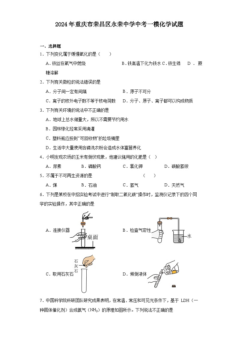2024年重庆市荣昌区永荣中学中考一模化学试题01