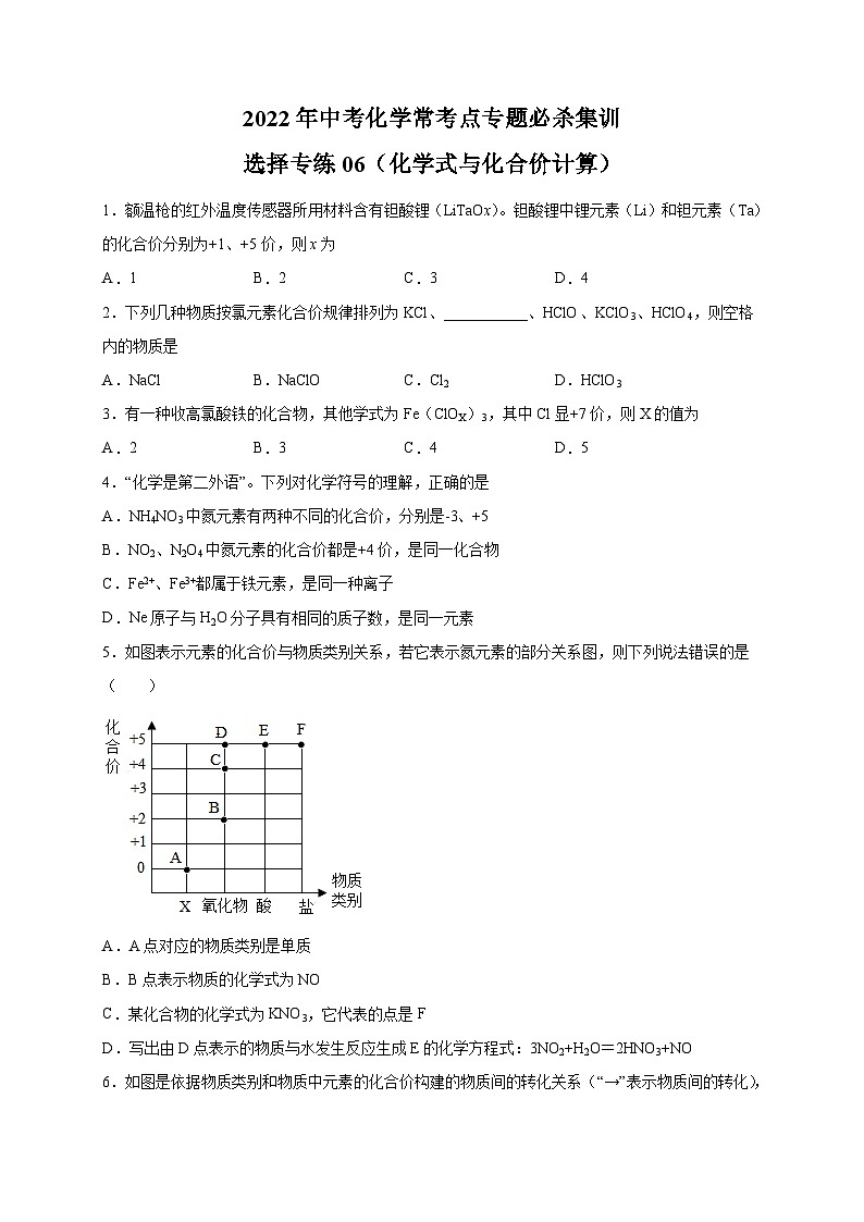 选择专练06（化学式与化合价计算30题）-2022年中考化学常考点专题必杀集训（人教版）（原卷版）第1页