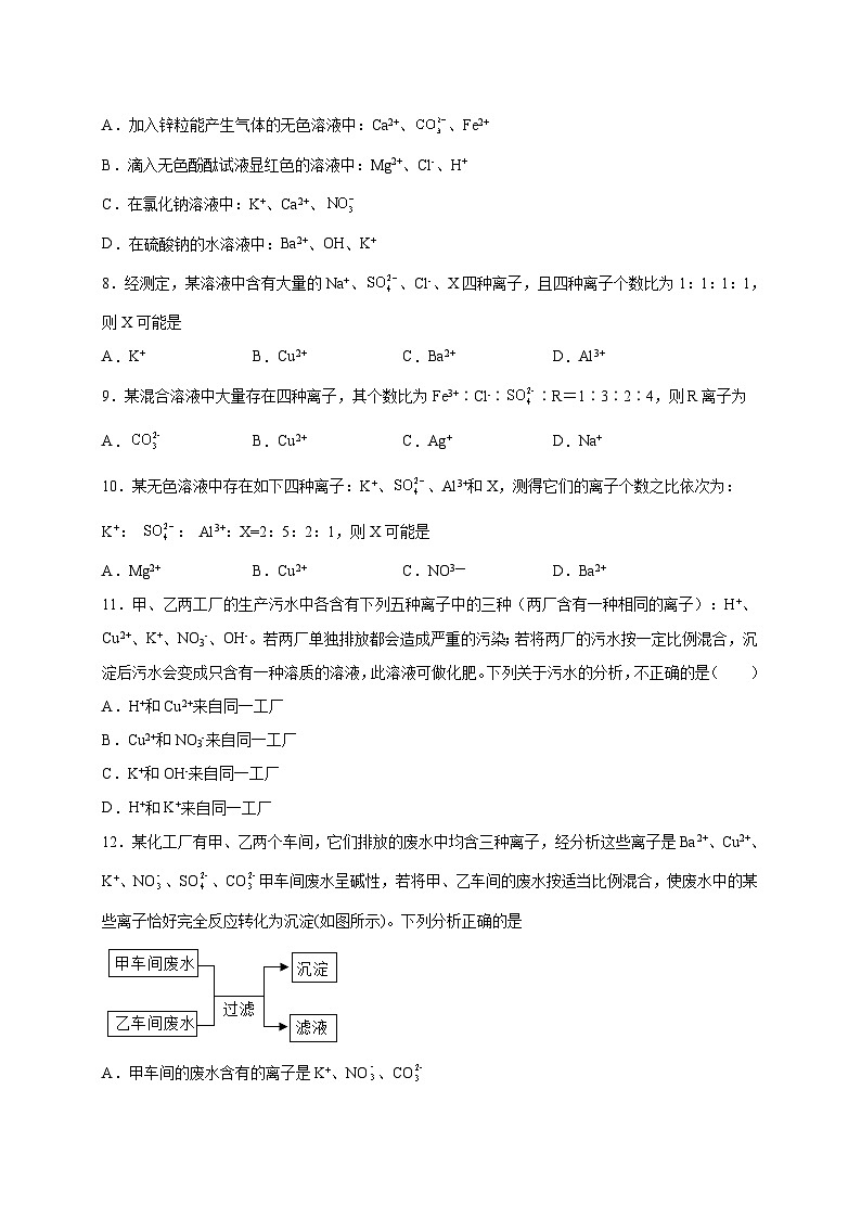 选择专练10（离子共存20题）-2022年中考化学常考点专题必杀集训（人教版）（原卷版）第2页