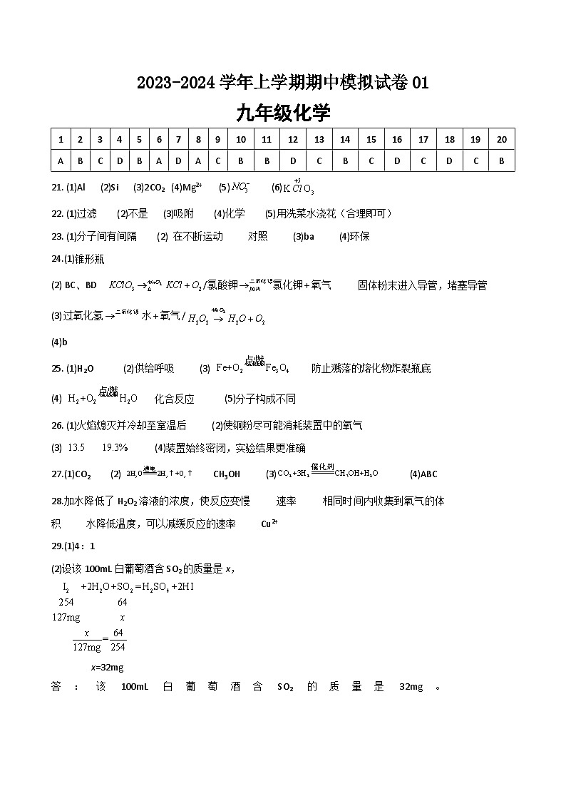 期中模拟卷01（全国通用）-2023-2024学年化学九年级上册期中考点大串讲（人教版）01