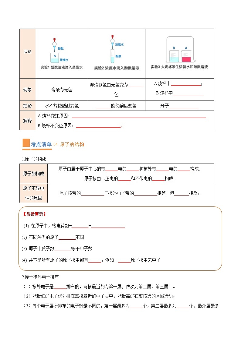 专题03 物质构成的奥秘【考点清单】-2023-2024学年化学九年级上册期中考点大串讲（人教版）03