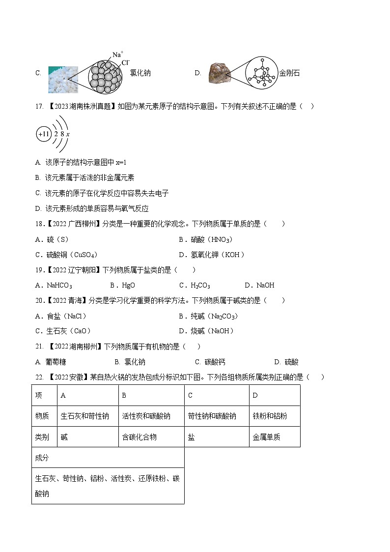 专题10 物质的分类 微粒构成物质：三年（2021-2023）中考化学真题分项汇编（全国通用）（原卷版）第3页
