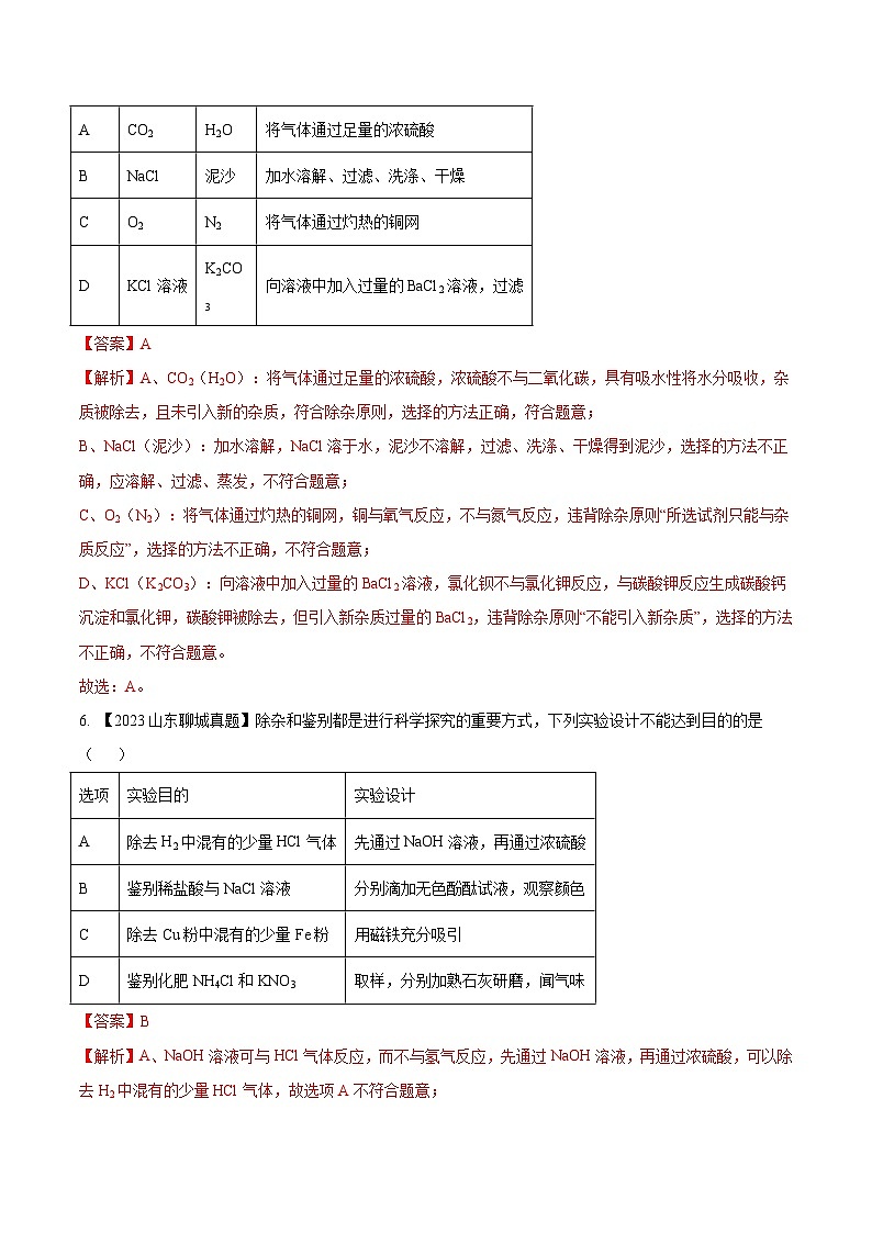 专题17 物质的检验、鉴别与除杂：三年（2021-2023）中考化学真题分项汇编（全国通用）03