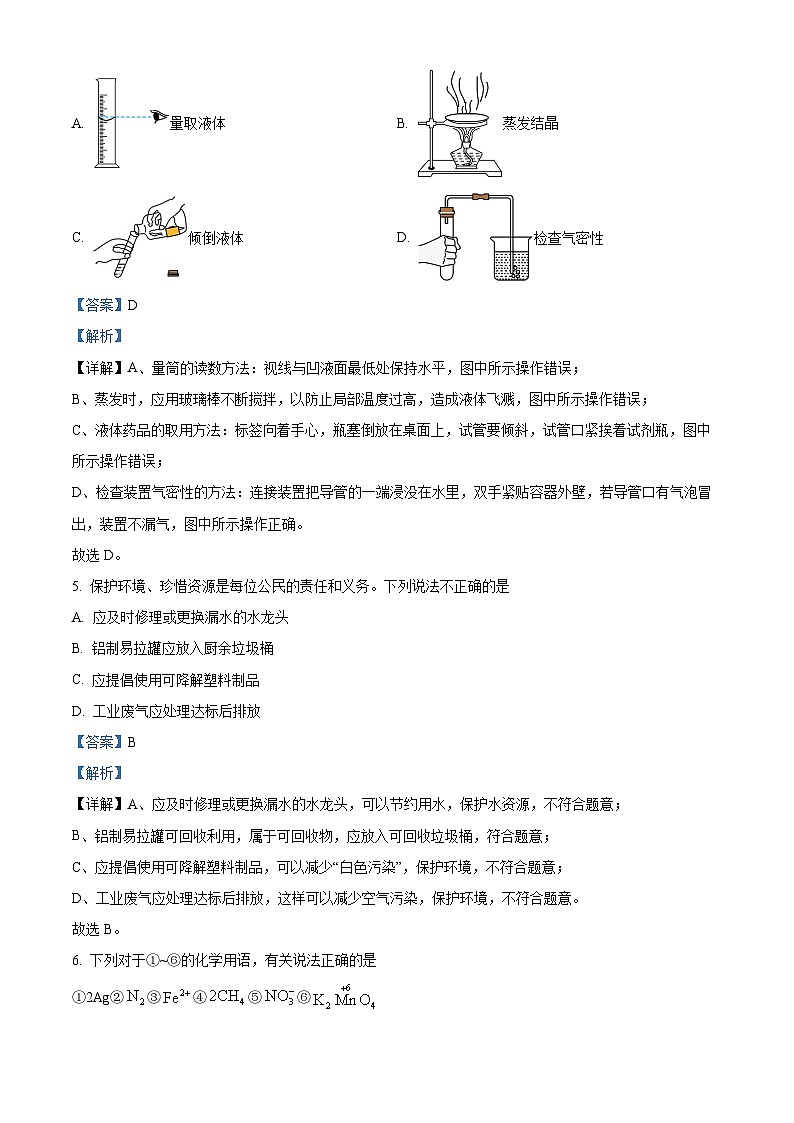 2024年陕西省西安市部分学校九年级下学期二模考试化学试题 （原卷版+解析版）02
