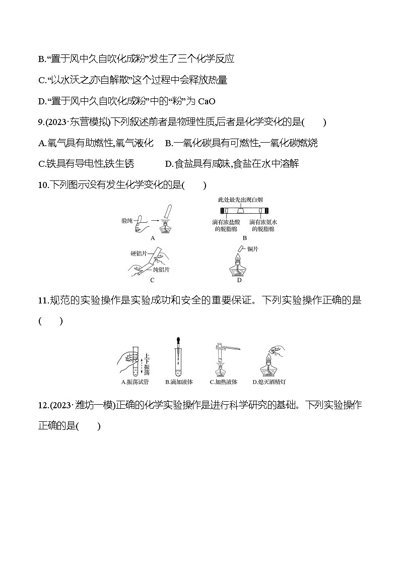 2023-2024 人教版化学 山东中考一轮复习 阶段素养评估(一) 试卷（学生版）第3页