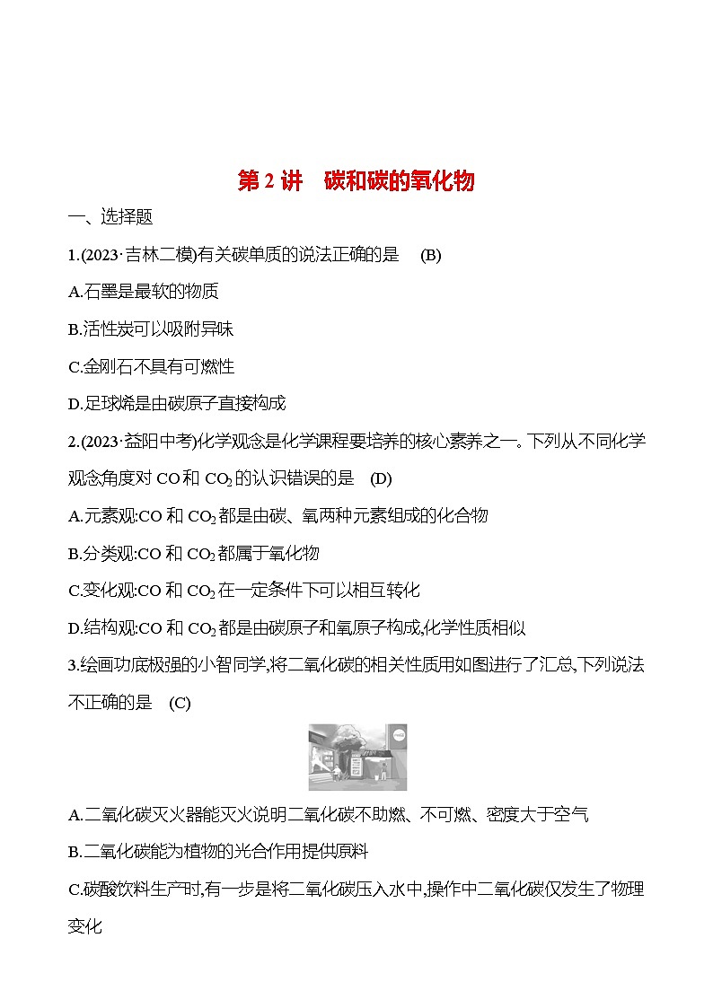 2023-2024 人教版化学 贵州中考一轮复习 板块一 第2讲　碳和碳的氧化物 提高练习01