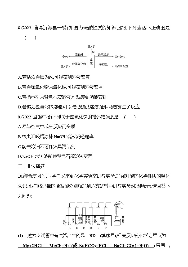 2023-2024 鲁教版化学 中考一轮复习 第八单元　常见的酸和碱 提高练习 （教师版）第3页