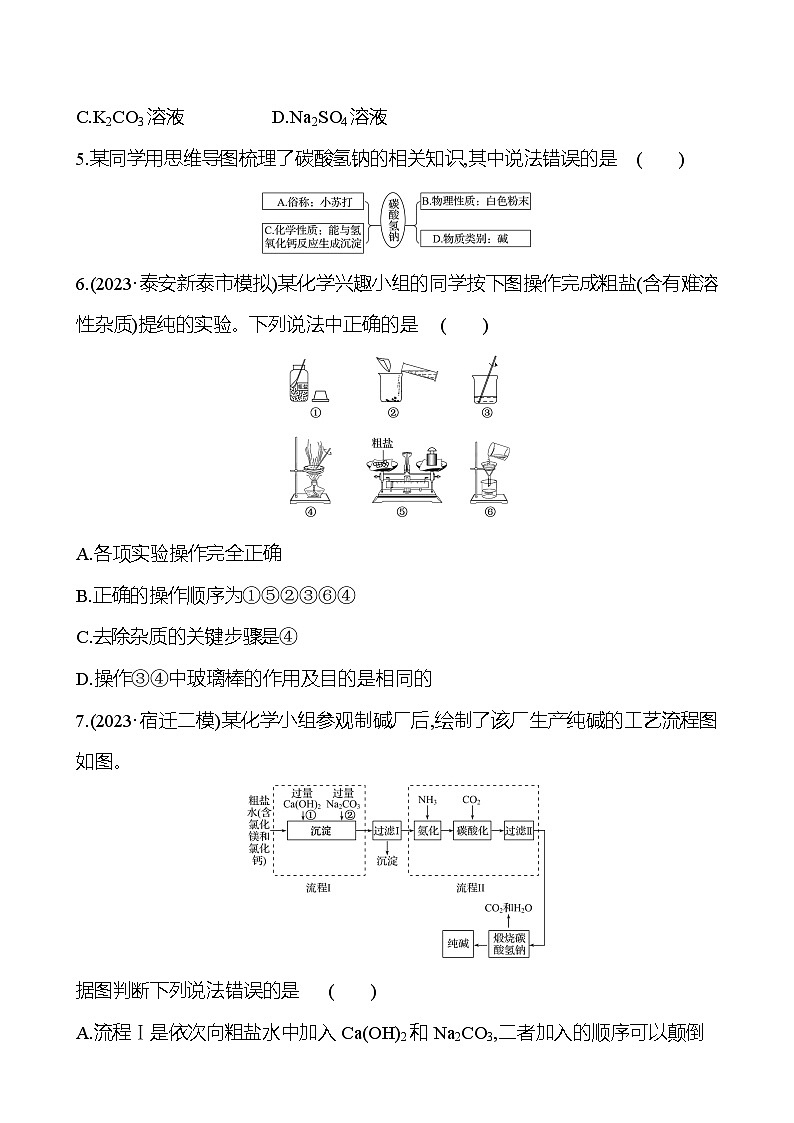 2023-2024 鲁教版化学 中考一轮复习 第九单元　海水中的化学 提高练习 （教师版）第2页