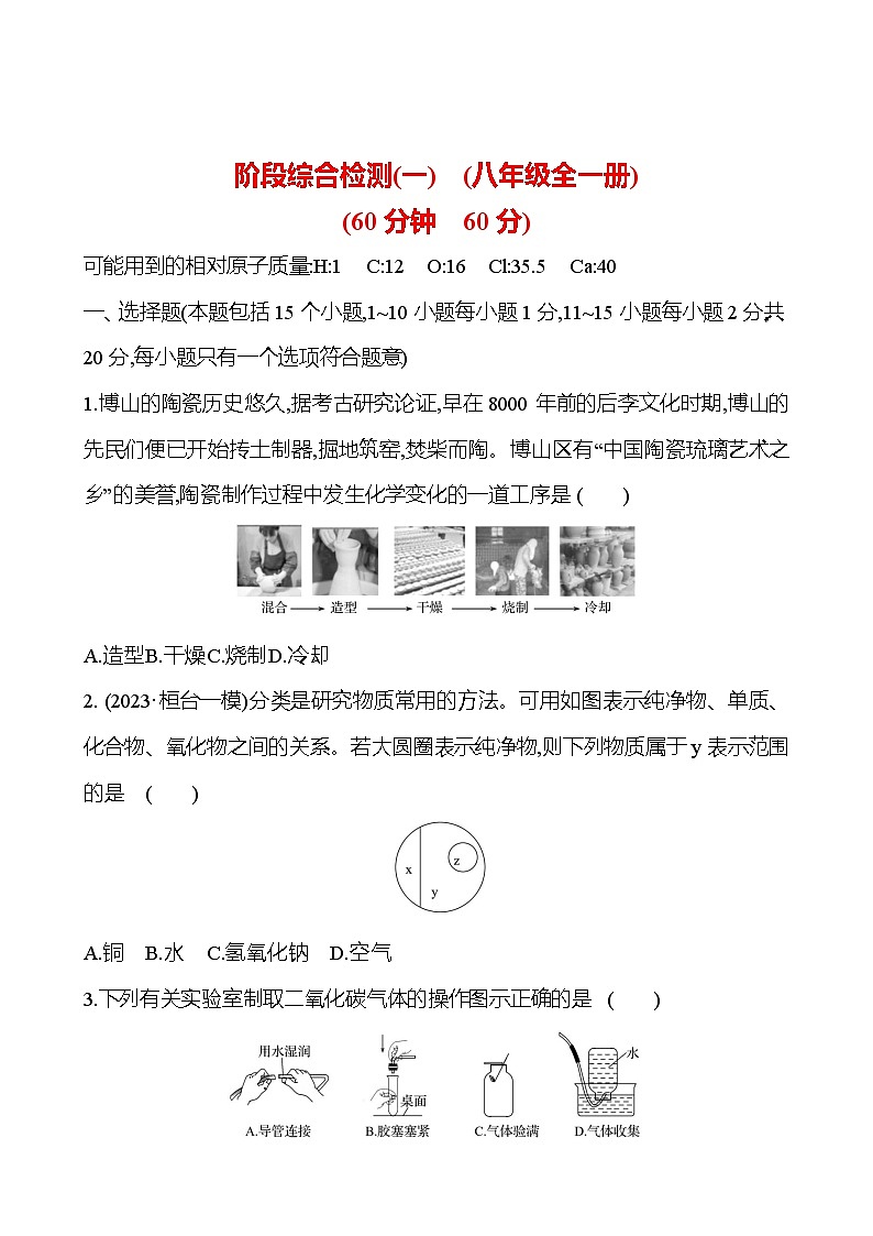 2023-2024 鲁教版化学 中考一轮复习 阶段综合检测（一） 提高练习 （学生版）第1页