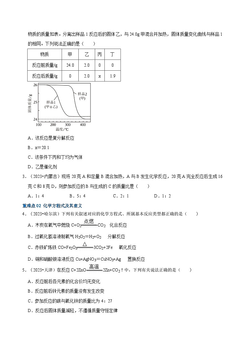 （全国通用）2024年中考化学【热点·重点·难点】专练重难点04 质量守恒定律  化学方程式  微观模型-专题训练.zip03