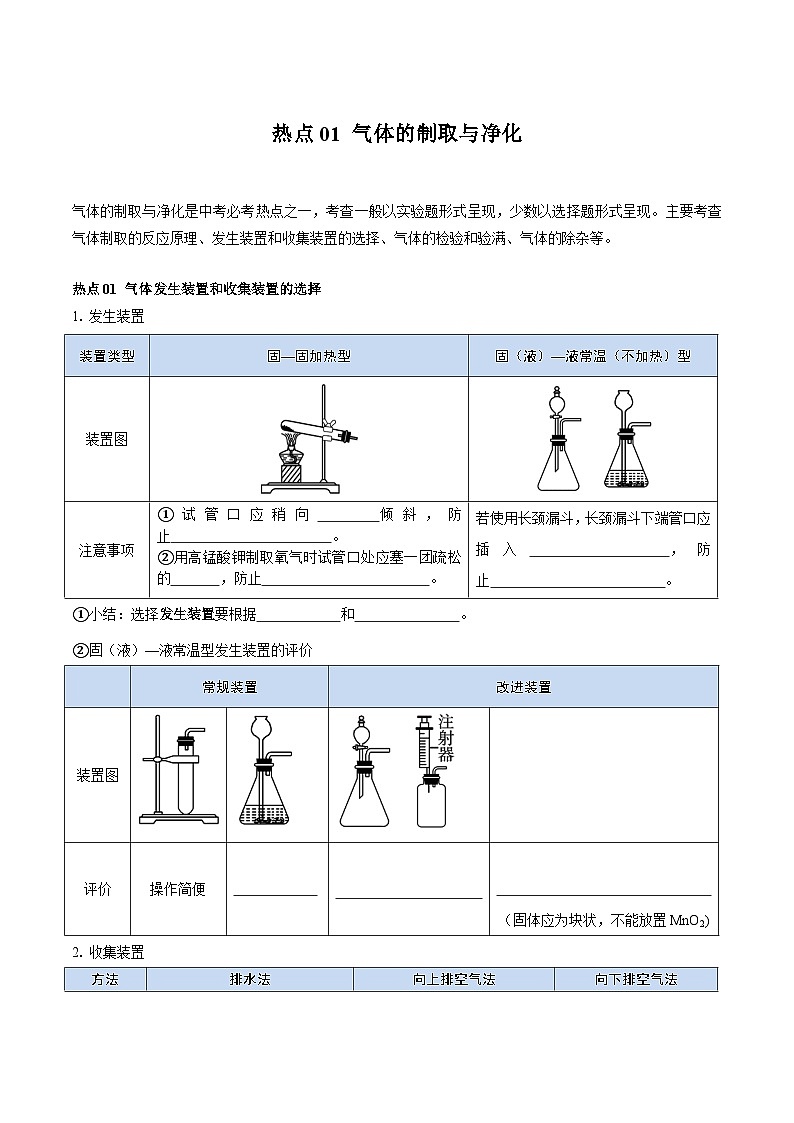 （江苏专用）2024年中考化学【热点·重点·难点】热点01 气体的制取与净化专题训练.zip01