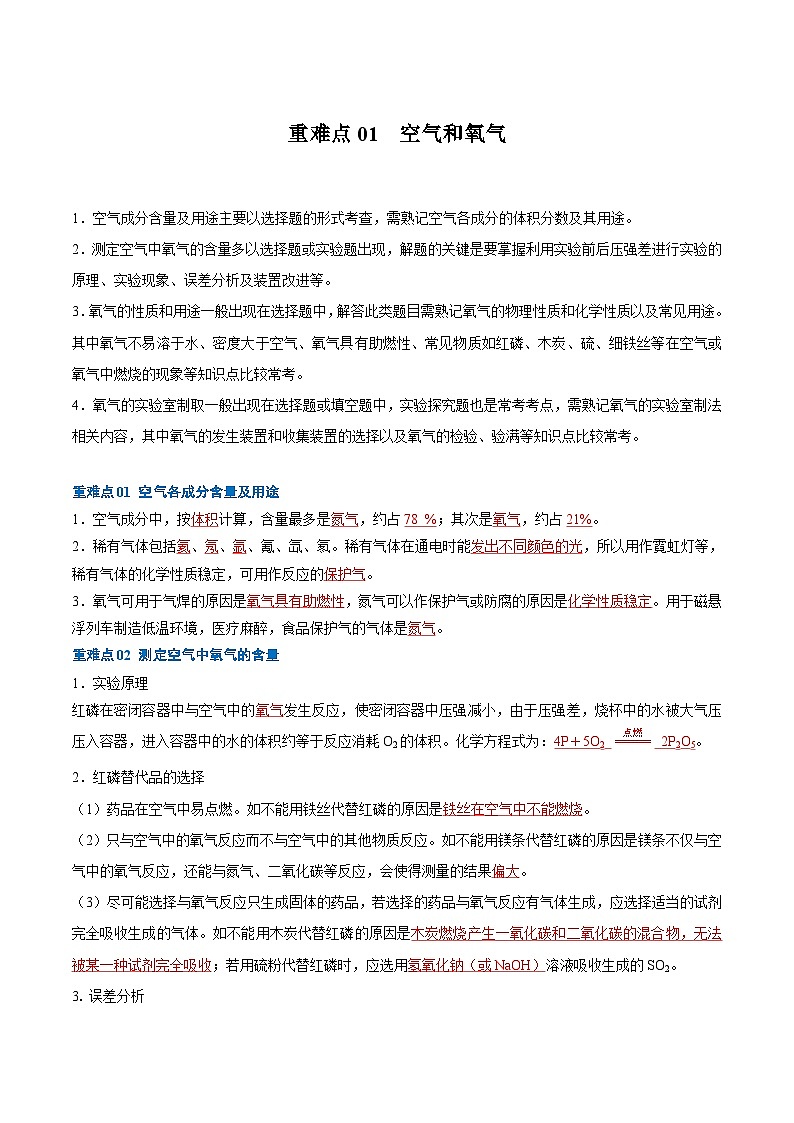 （江苏专用）2024年中考化学【热点·重点·难点】重难点01 空气和氧气专题训练.zip01