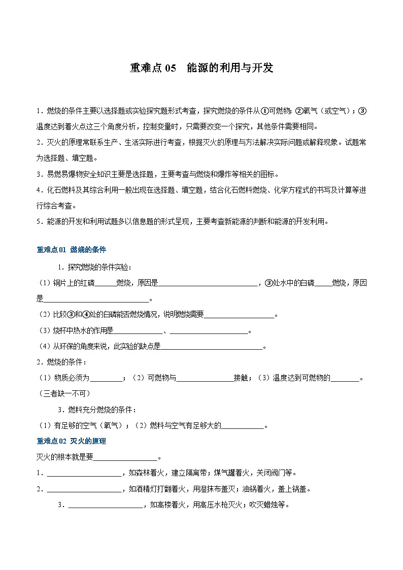 重难点05 能源的利用与开发-2024年中考化学【热点·重点·难点】专练（江苏专用）（原卷版）第1页