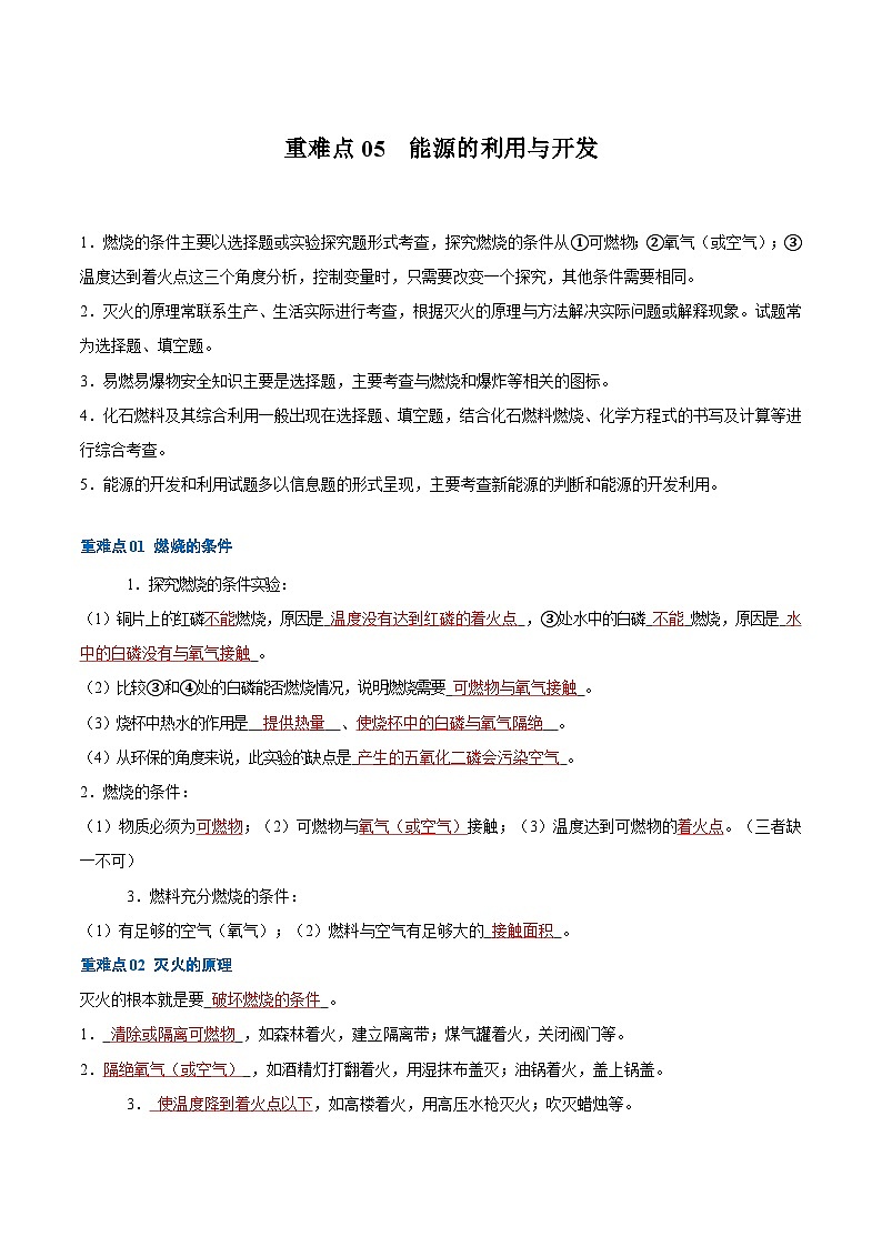 重难点05 能源的利用与开发-2024年中考化学【热点·重点·难点】专练（江苏专用）（解析版）第1页