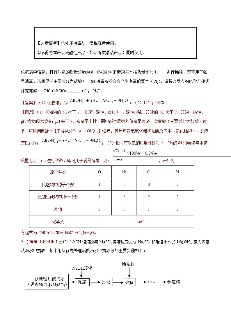 最新中考化学三轮冲刺过关  预测05  酸、碱、盐之间的反应03