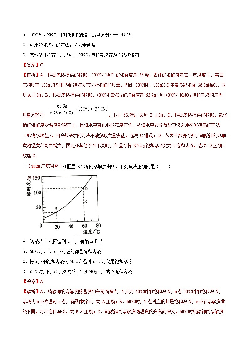最新中考化学三轮冲刺过关  预测08  溶解度曲线图03