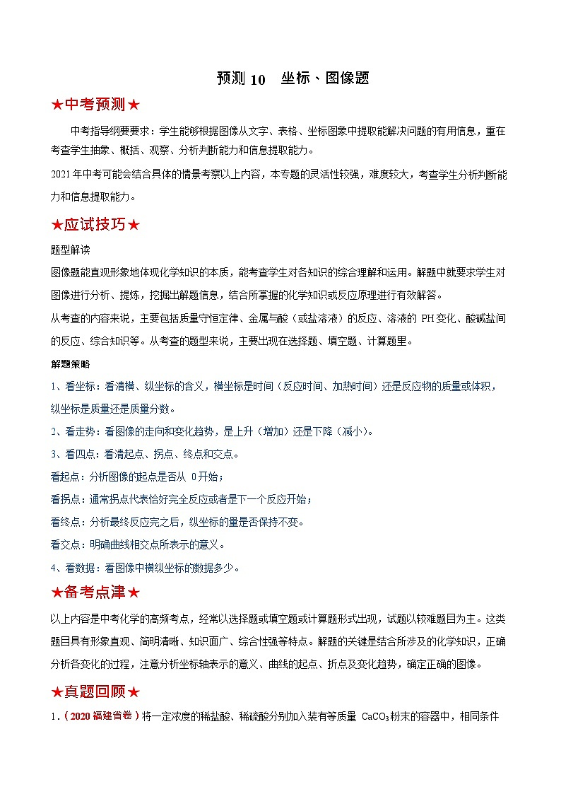 最新中考化学三轮冲刺过关  预测10  坐标、图像题01