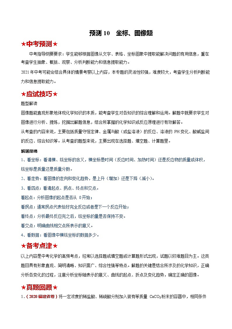 最新中考化学三轮冲刺过关  预测10  坐标、图像题01
