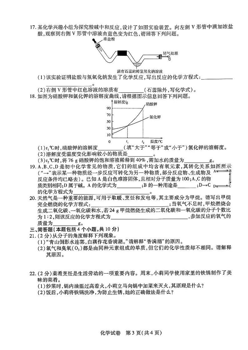 2023-2024学年河南省新乡市九年级一模化学试题及答案第3页