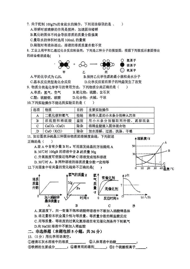 江苏省连云港市实验学校2023-2024学年九年级下学期第一次月考化学试卷02