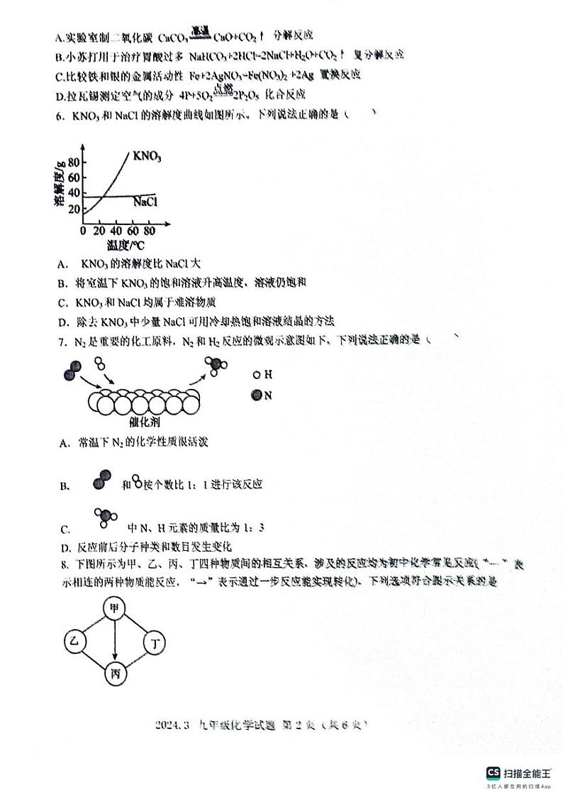 山东省济宁市梁山县寿张集镇初级中学2023-2024学年九年级下学期三月教学质量调研检测化学试题02