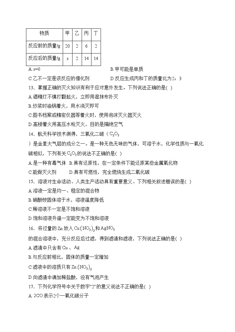 山东省临沂市费县第二中学2022-2023学年九年级下学期第一次月考化学试卷(含答案)第3页