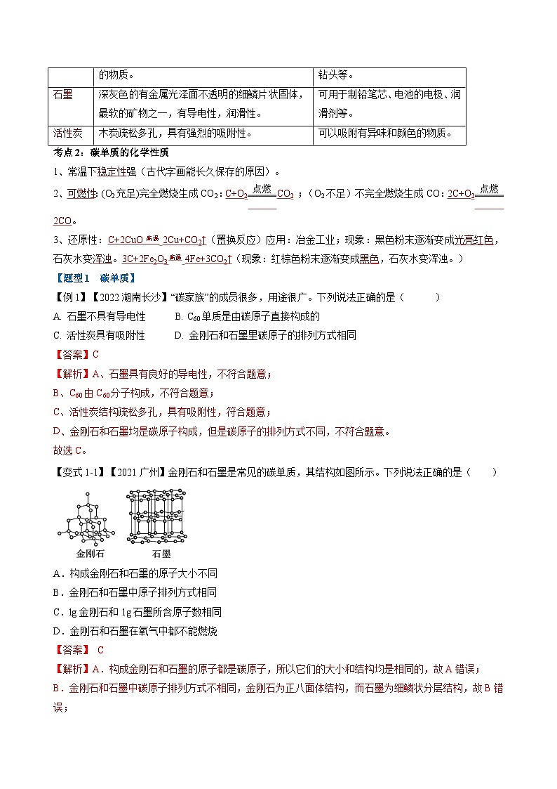 专题06 碳和碳的氧化物（题型精讲）-2022-2023学年中考化学一轮复习举一反三系列（解析版）第2页