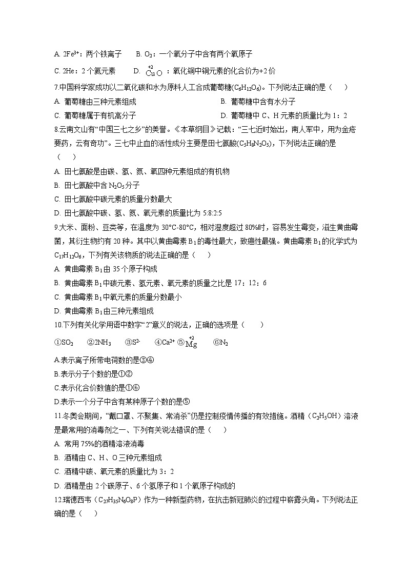 专题13 化学式与化学用语（提分精练）-2022-2023学年中考化学一轮复习举一反三系列（原卷版）第2页