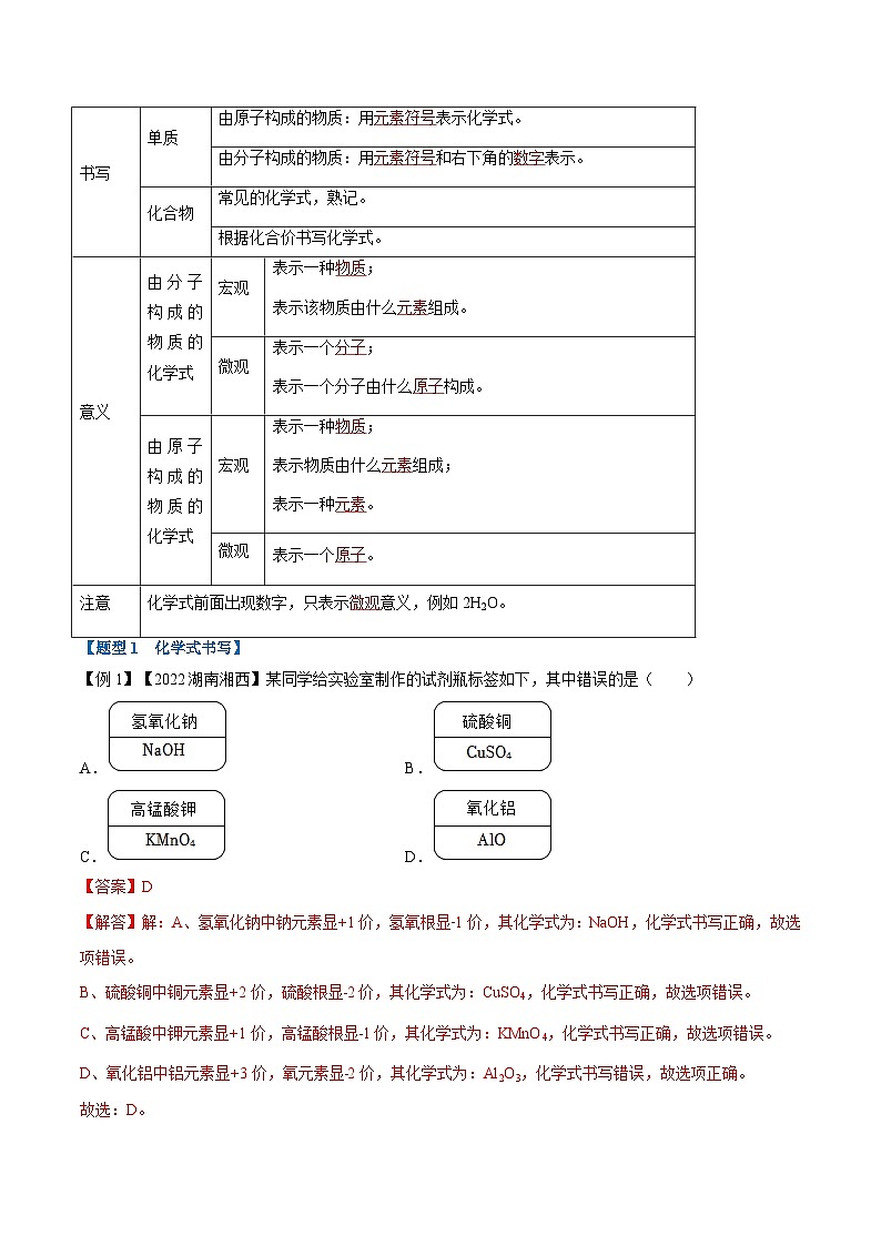专题13 化学式与化学用语（题型精讲）-2022-2023学年中考化学一轮复习举一反三系列（解析版）第2页