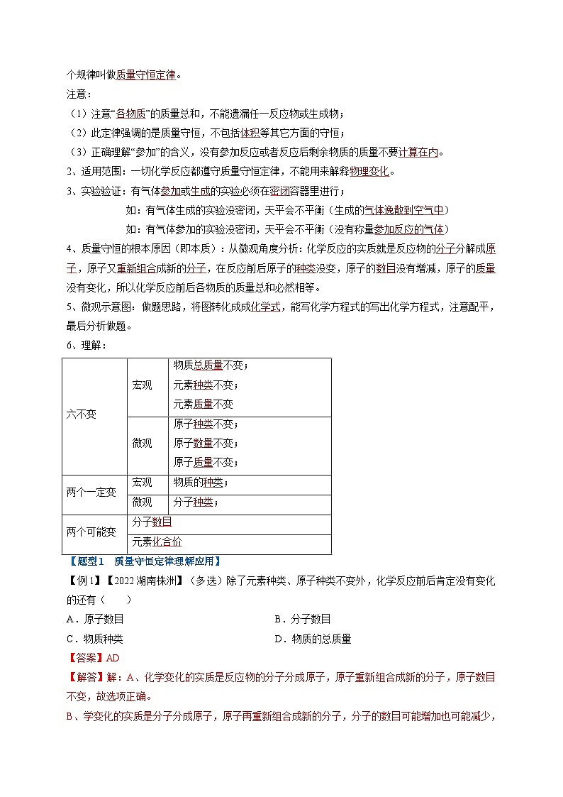 最新中考化学一轮复习举一反三系列  专题14 质量守恒定律与化学方程式（题型精讲）02