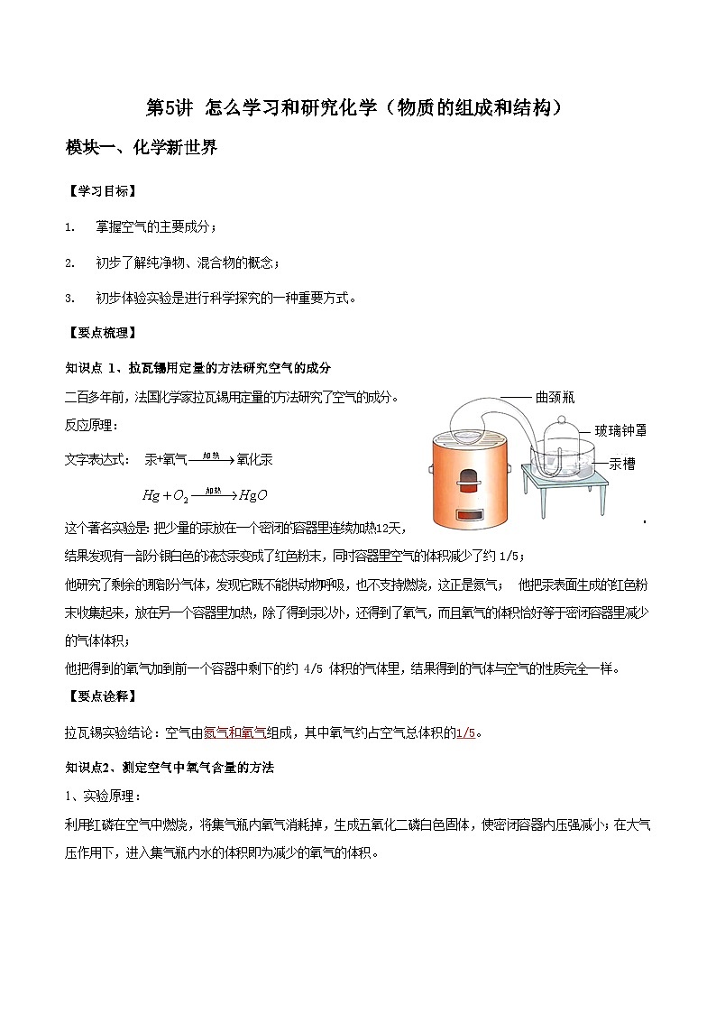 第5讲 怎么学习和研究化学（物质的组成和结构）-【暑假弯道超车】2023年新九年级化学暑假讲义（沪教版·全国）01