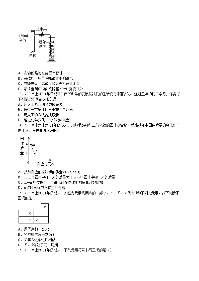 专题02 浩瀚的大气（历年考题选择题62道）（上海精编）-2021-2022学年九年级化学上学期期末挑战满分冲刺卷（上海沪教版）03