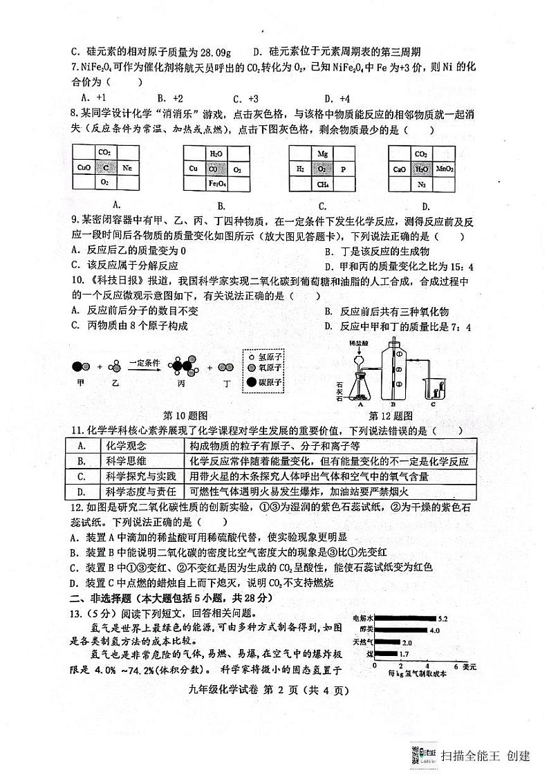 安徽省六安市舒城县2023~2024学年九年级上学期期末质量检测化学试题第2页