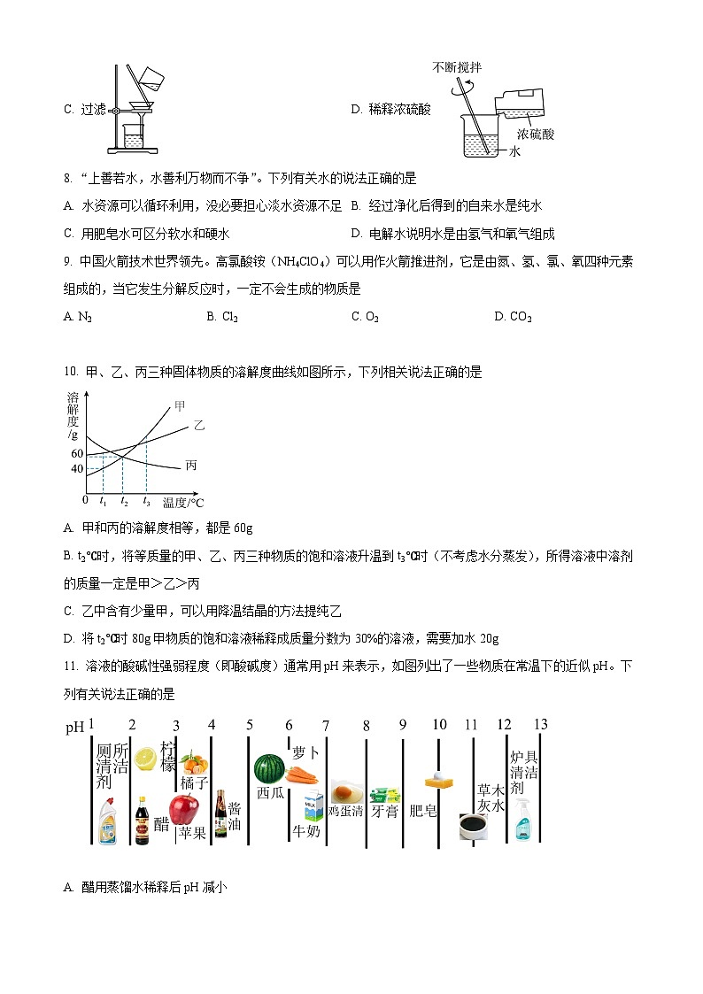 精品解析：河南省信阳市羊山中学2023-2024学年九年级下学期3月月化学试卷（原卷版）第2页