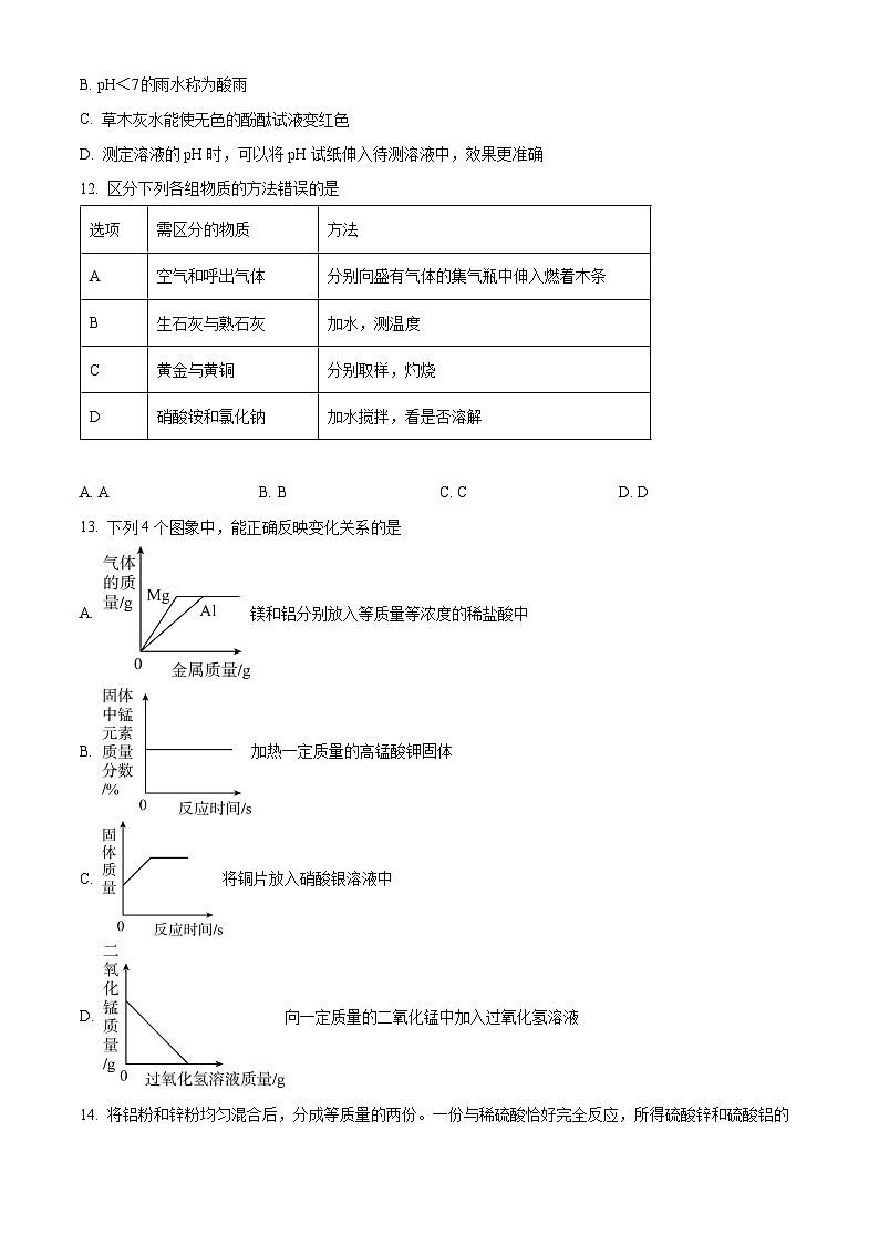 精品解析：河南省信阳市羊山中学2023-2024学年九年级下学期3月月化学试卷（原卷版）第3页