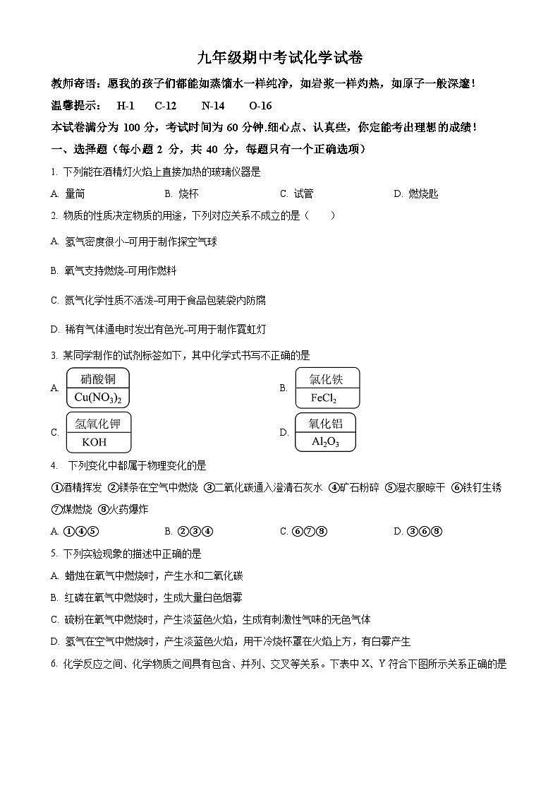 四川省眉山市东坡区东辰学校九年级2023-2024学年上学期期中化学试题01